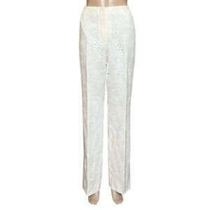 Bernard Zins High Waist Laser-Cut Eyelet Linen Pants Made in France Size 12